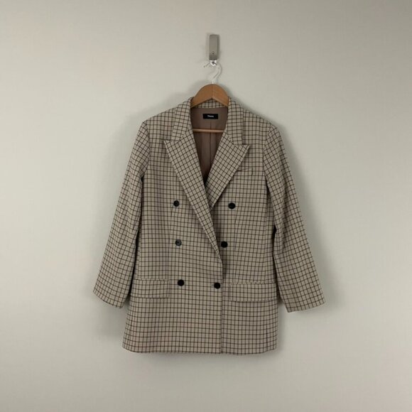 Theory Stretch Wool Blend Double Breasted Blazer in Wheat Multi Size 8 - Picture 1 of 6